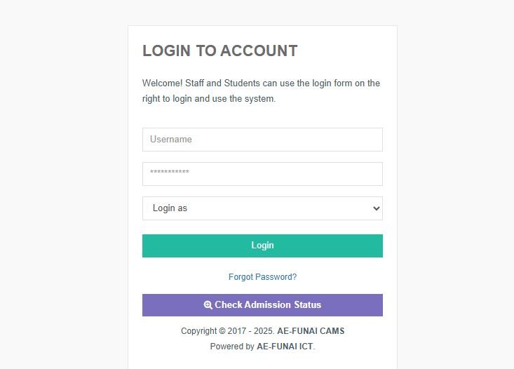 How to Check AE-FUNAI Admission Status on FUNAI Portal