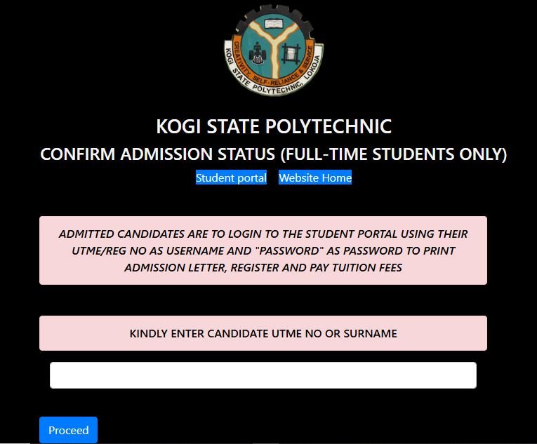 Kogi State Polytechnic Admission Portal 2025 – Check Admission List on portal.kogistatepolytechnic.edu.ng