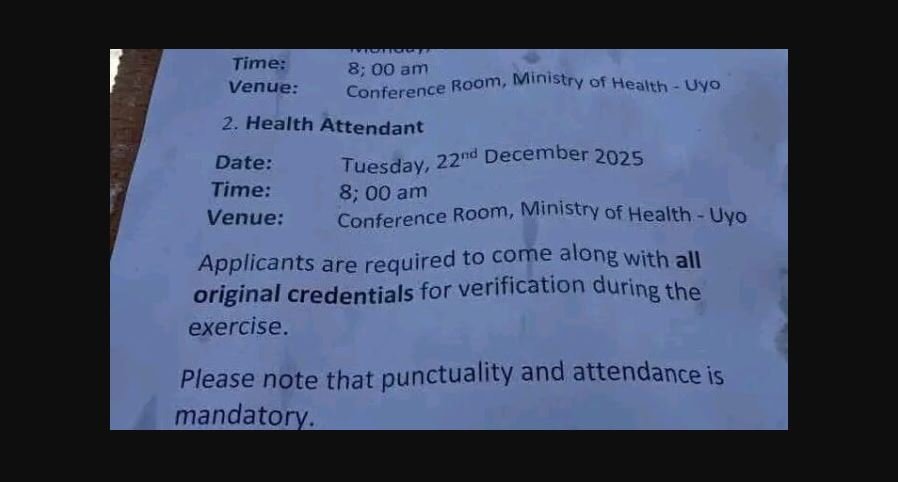 Akwa Ibom Health Ministry Releases Shortlisted Candidates for Interview